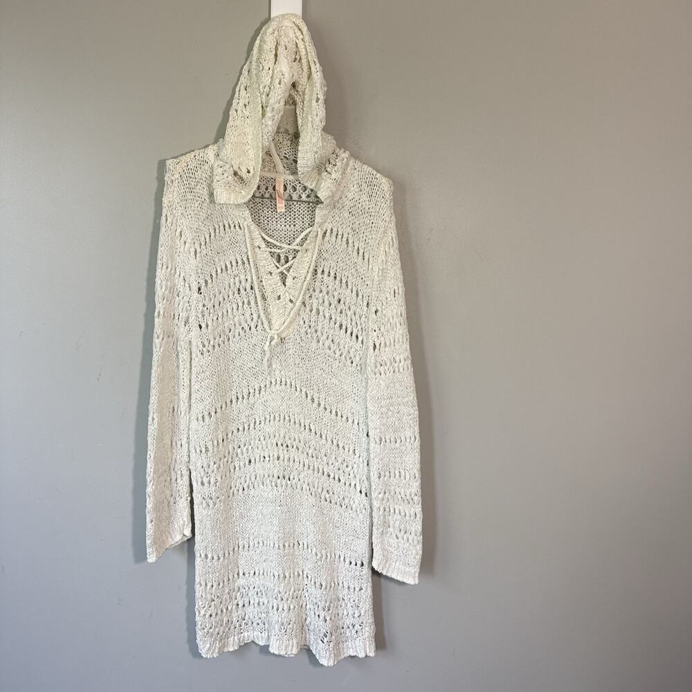 Victoria’s Secret White Crochet Swim Cover Up Tunic Dress Boho L Longsleeves - Picture 1 of 5